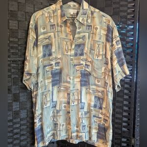 Pierre Cardin Cream and Blue Casual Button Down Shirt